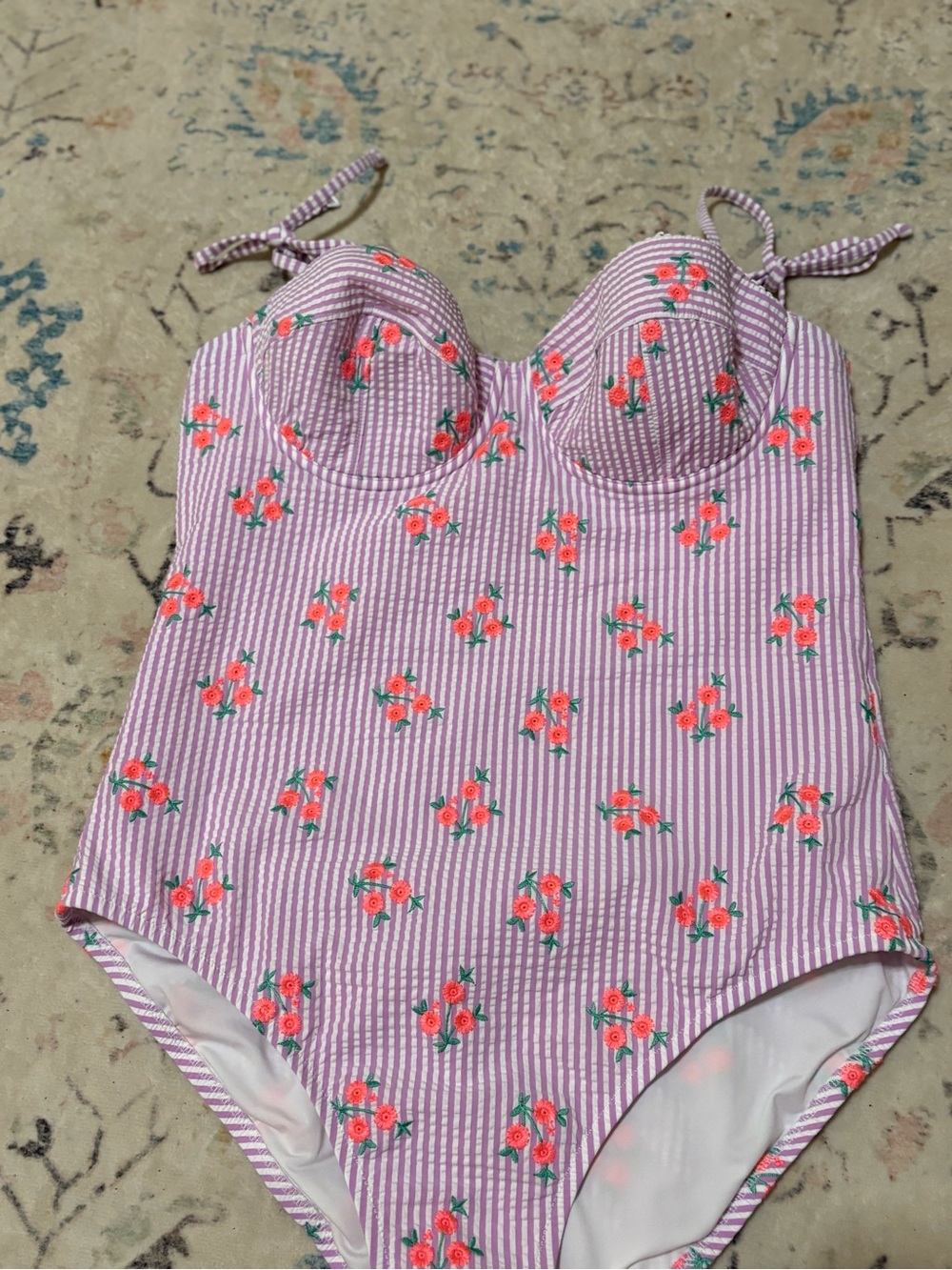 J. Crew Lavender Stripe Floral One-Piece Swimsuit. Size 10 Women’s. Like New!